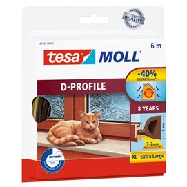 Ajtó- és ablaktömítő szalag, 9 mm x 6 m, TESA &quot;tesamoll® D profil&quot;, barna