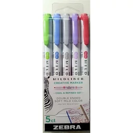 Szövegkiemelő készlet, 1,4/4,0 mm, kétvégű ZEBRA &quot;Mildliner Cool &amp; Refined&quot; 5 szín