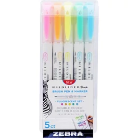 Ecsetirón készlet, kétvégű ZEBRA &quot;Mildliner Fluorescent&quot;, 5 szín
