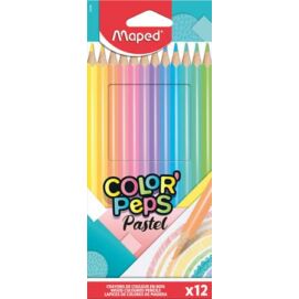 Színes ceruza készlet, háromszögletű, MAPED "Color`Peps Pastel", 12 különböző pasztell szín