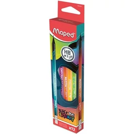 Grafitceruza radírral, HB, háromszögletű, MAPED &quot;Black`Peps Energy&quot;, 6 különböző minta