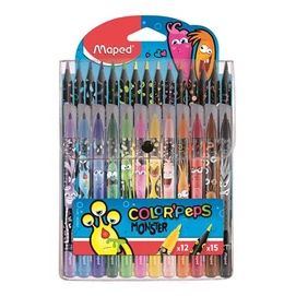 Filctoll és színes ceruza készlet, MAPED &quot;Color`Peps Monster&quot; 12+15 különböző szín
