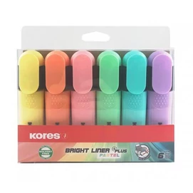 Szövegkiemelő készlet, 0,5-5 mm, KORES &quot;Bright Liner Plus Pastel&quot;, 6 különböző szín