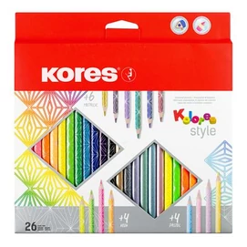 Színes ceruza készlet, háromszögletű, KORES &quot;Kolores Style&quot;, 26 különböző szín