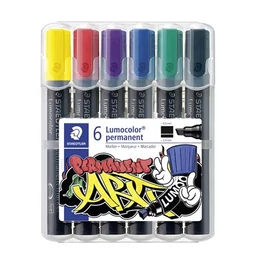 Alkoholos marker készlet, 2-5 mm, vágott, STAEDTLER &quot;Lumocolor® 350&quot;, 6 különböző szín