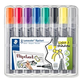 Flipchart marker vegyes készlet, 2/2-5 mm, STAEDTLER &quot;Lumocolor® 356&quot;, 8 különböző szín