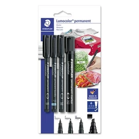 Alkoholos marker készlet, vegyes, STAEDTLER &quot;Lumocolor® 60&quot; 4 különböző vonalvastagság, fekete