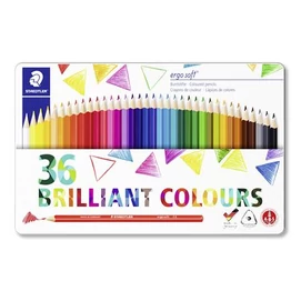 Színes ceruza készlet, háromszögletű, fémdobozos, STAEDTLER &quot;Ergo Soft 157&quot;, 36 különböző szín