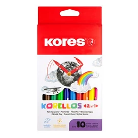 Filctoll készlet, 1-3 mm, kétvégű, kimosható, KORES &quot;Korellos 2in1&quot;, 10 különböző szín
