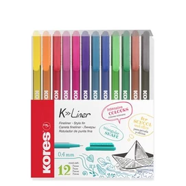 Tűfilc készlet, 0,4 mm, KORES &quot;K-Liner&quot;, 12 különböző szín