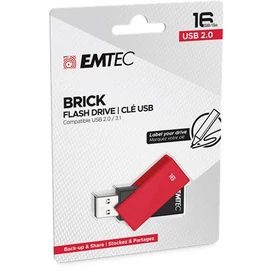 Pendrive, 16GB, USB 2.0, EMTEC &quot;C350 Brick&quot;, piros