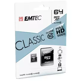 Memóriakártya, microSDXC, 64GB, CL10, 20/12 MB/s, adapter, EMTEC &quot;Classic&quot;