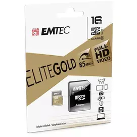 Memóriakártya, microSDHC, 16GB, UHS-I/U1, 85/20 MB/s, adapter, EMTEC &quot;Elite Gold&quot;