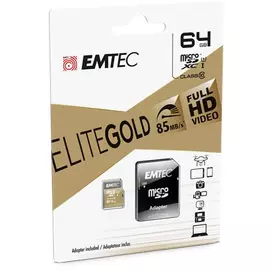 Memóriakártya, microSDXC, 64GB, UHS-I/U1, 85/20 MB/s, adapter, EMTEC &quot;Elite Gold&quot;
