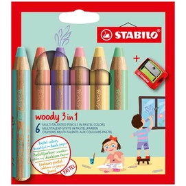 Színes ceruza készlet, kerek, vastag, STABILO &quot;Woody 3 in 1 Pastel&quot;, 6 különböző pasztell szín