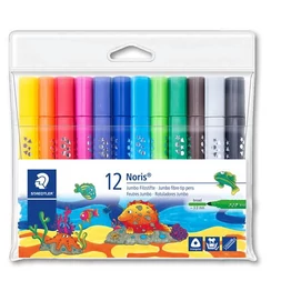 Filctoll készlet, 3 mm, háromszögletű, kimosható, STAEDTLER &quot;Noris® jumbo 328-B&quot;, 12 különböző szín