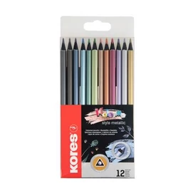 Színes ceruza készlet, háromszögletű, KORES &quot;Kolores Style Metallic&quot;, 12 metál szín