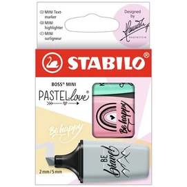 Szövegkiemelő készlet, STABILO, &quot;Boss Mini Pastellove&quot;, 3 különböző szín