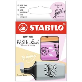 Szövegkiemelő készlet, STABILO, &quot;Boss Mini Pastellove&quot;, 3 különböző szín