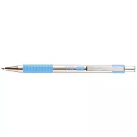 Golyóstoll, 0,24 mm, nyomógombos, rozsdamentes acél, pasztellkék tolltest, ZEBRA "F-301", kék