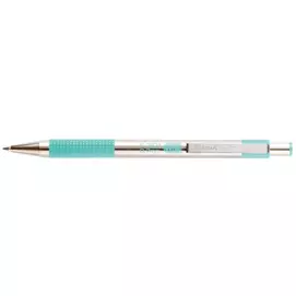 Golyóstoll, 0,24 mm, nyomógombos, rozsdamentes acél, pasztellzöld tolltest, ZEBRA "F-301", kék
