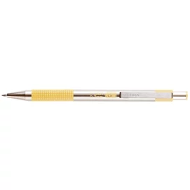 Golyóstoll, 0,24 mm, nyomógombos, rozsdamentes acél, pasztellsárga tolltest, ZEBRA &quot;F-301&quot;, kék
