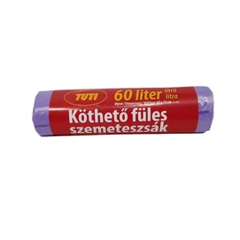 Szemeteszsák, köthető füles, 60 l, 16 db, 60x75 cm, 9 µ, TUTI, lila