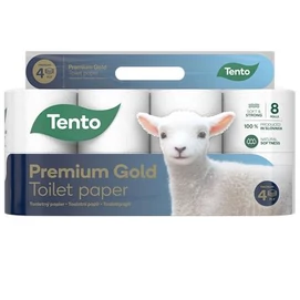 Toalettpapír, 4 rétegű, kistekercses, 8 tekercs, TENTO &quot;Prémium Gold&quot;, fehér