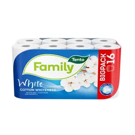 Toalettpapír, 2 rétegű, kistekercses, 16 tekercs, TENTO &quot;Family White&quot;, fehér