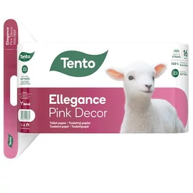 Toalettpapír, 3 rétegű, kistekercses, 16 tekercs, TENTO &quot;Ellegance Pink Decor&quot;, fehér