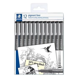 Tusfilc készlet, 12 különböző vonalvastagság, STAEDTLER &quot;Pigment Liner 308&quot;, fekete