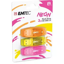 Pendrive, 8GB, 3 db, USB 2.0, EMTEC &quot;C410 Neon&quot;, narancs, citromsárga, rózsaszín