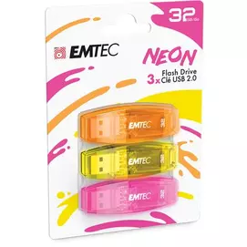 Pendrive, 32GB, 3 db, USB 2.0, EMTEC &quot;C410 Neon&quot;, narancs, citromsárga, rózsaszín