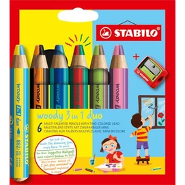 Színes ceruza készlet, STABILO &quot;Woody 3 in 1 duo&quot;, 6 dupla vegyes szín