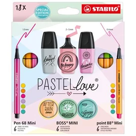 Írószer szett, STABILO, &quot;Mini World Pastellove&quot;, 18 különböző szín
