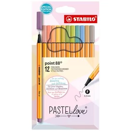 Tűfilc készlet, 0,4 mm, STABILO &quot;Point 88 Pastellove&quot;, 12 különböző szín