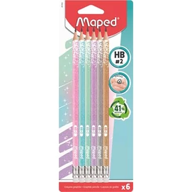 Grafitceruza radírral, HB, háromszögletű, MAPED &quot;Black`Peps Glitter Deco&quot;, vegyes pasztell színek (szín nem választható)