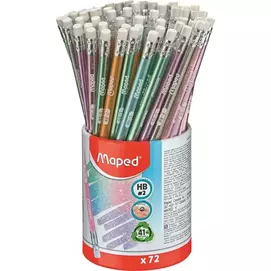 Grafitceruza radírral, ceruzatartó, HB, háromszögletű, MAPED &quot;Black`Peps Glitter Deco&quot;, vegyes pasztell színek