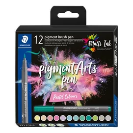 Ecsetirón készlet, STAEDTLER &quot;Pigment brush 371&quot;, 12 különböző pasztell szín
