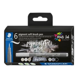 Ecsetirón készlet, STAEDTLER &quot;Pigment 372&quot;, 6 különböző fekete és szürke árnyalat