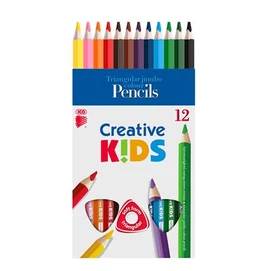 Színes ceruza készlet, háromszögletű, vastag, ICO &quot;Creative kids&quot;, 12 különböző szín