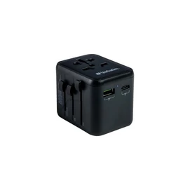Utazó adapter, univerzális, USB-A(QC 3.0)/USB-C(PD20W)2xUSB, VERBATIM &quot;UTA-02&quot;