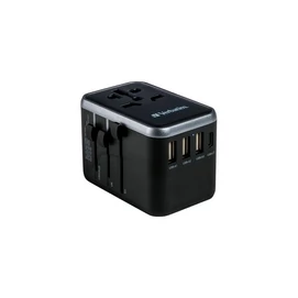 Utazó adapter, univerzális, USB-A(QC 3.0)/USB-C(PD61W)2xUSB, VERBATIM &quot;UTA-04&quot;