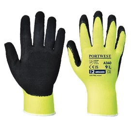 Védőkesztyű, nylon, latexhab, tenyerén mártott, M méret &quot;Hi-Vis Grip&quot;, sárga