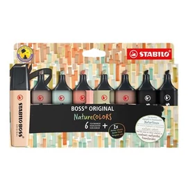 Szövegkiemelő készlet, 2-5 mm, STABILO &quot;BOSS original NatureColors&quot;, 6 különböző szín + 2 fekete