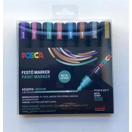 Dekormarker készlet, 1,8-2,5 mm, UNI &quot;Posca PC-5M&quot;, 8 különböző metál szín