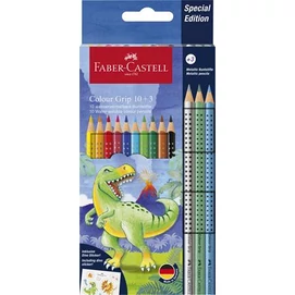 Színes ceruza készlet, háromszögletű, FABER-CASTELL &quot;Grip Dinoszaurusz&quot; 10+3 különböző szín