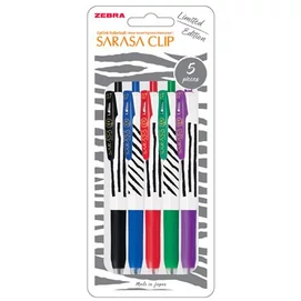 Zseléstoll készlet, 0,33 mm, nyomógombos, csíkos test, ZEBRA &quot;Sarasa Clip&quot;, 5 különböző szín