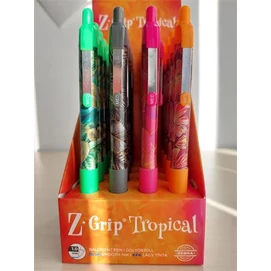 Golyóstoll display, 0,27 mm, nyomógombos, ZEBRA &quot;Z-Grip Tropical&quot;, kék, 4 különböző minta