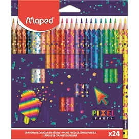 Színes ceruza készlet, háromszögletű, MAPED &quot;Pixel Party&quot;, 24 különböző szín